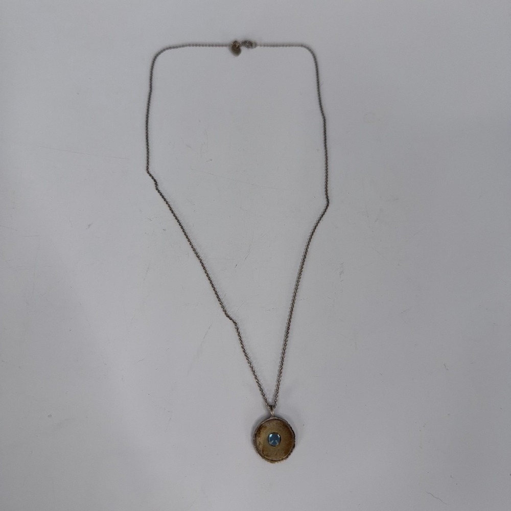 Me&Ro Sterling Silver 925 Round Blue Stone Pendant Necklace 18in Inspirational - Picture 2 of 11